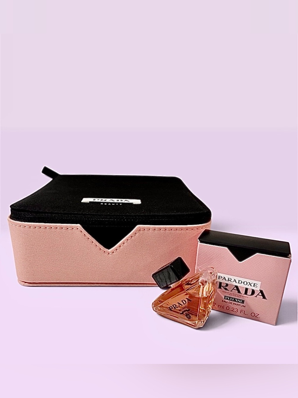 Prada cosmetic case Pink/black with mini Prada Paradoxe Intense. New